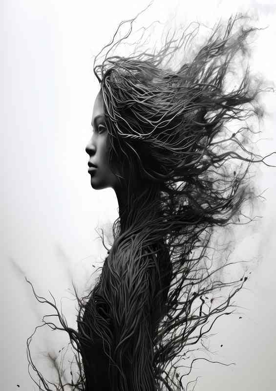 Womans Ethereal Gaze Through Sprouting Branches | Di-Bond