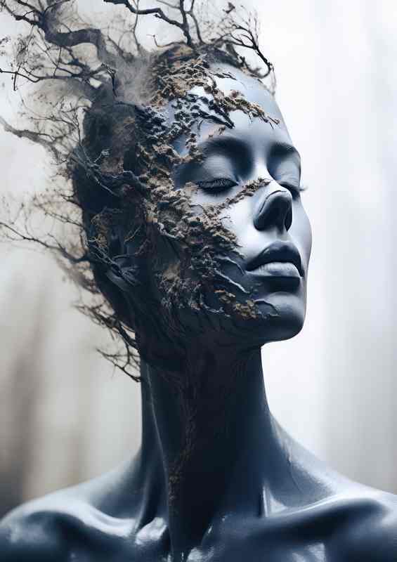 Womans closed eyed Gaze Through Branches | Metal Poster