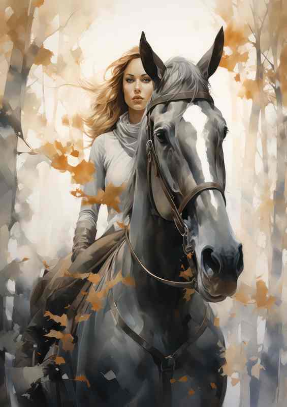 Youthful Equestrian Joy Riding Through Meadows | Poster
