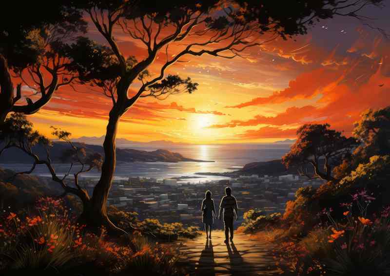Crimson Tranquility Evening Sun Sets Over Lake | Metal Poster