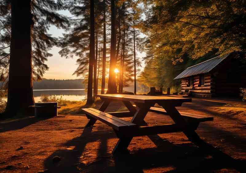 Park bench at sunset | Canvas