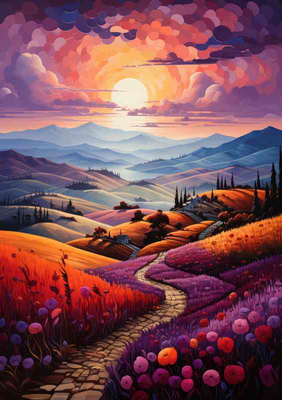 Amber Glow Illuminates the Winding Country Path | Di-Bond