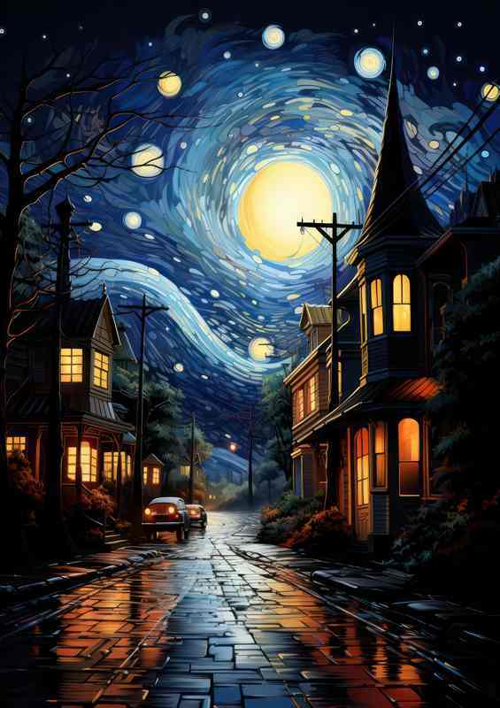 Celestial Canopy Over the Tranquil Starry Village | Poster