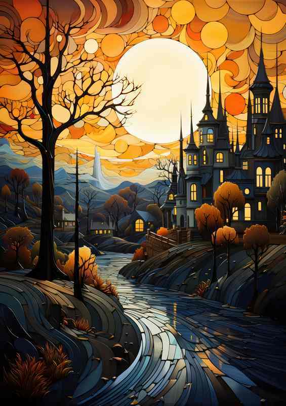 Cosmic Ballet Starry Night Over Enchanted Village | Metal Poster