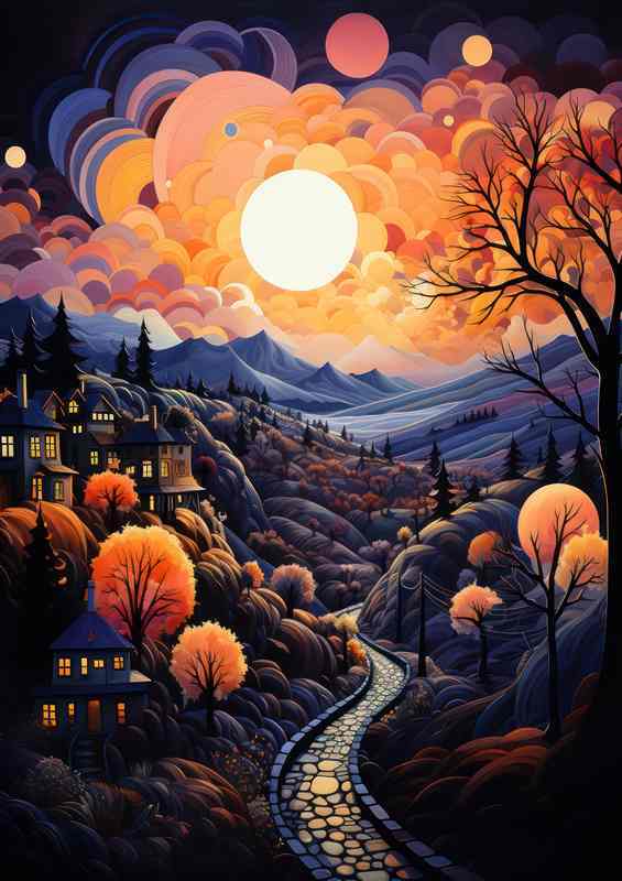 Crimson Harmony Sunset Melds with Mountains | Canvas