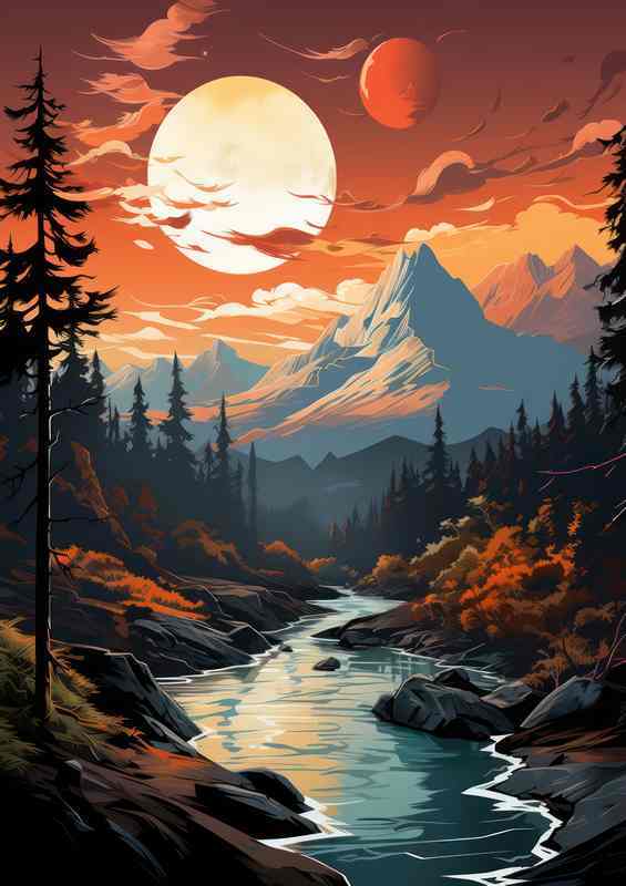 Dusk Sunset Over the Majestic Mountains | Canvas