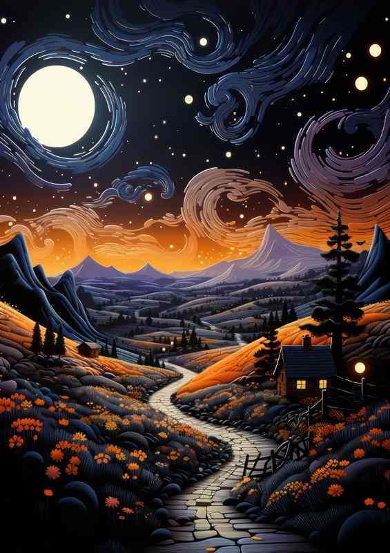 Ethereal Glow Moonlight Bathes the Countryside | Canvas