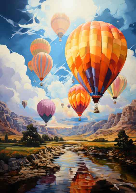 Ethereal Journey Balloons Gliding through Skys Expanse | Poster