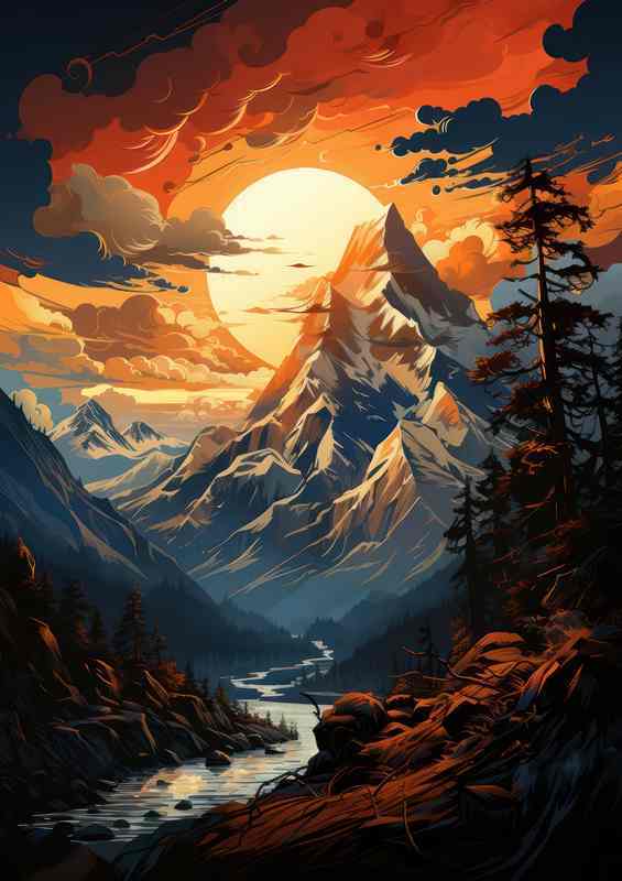 Fiery Symphony Sunset Paints the Mountains Ablaze | Di-Bond