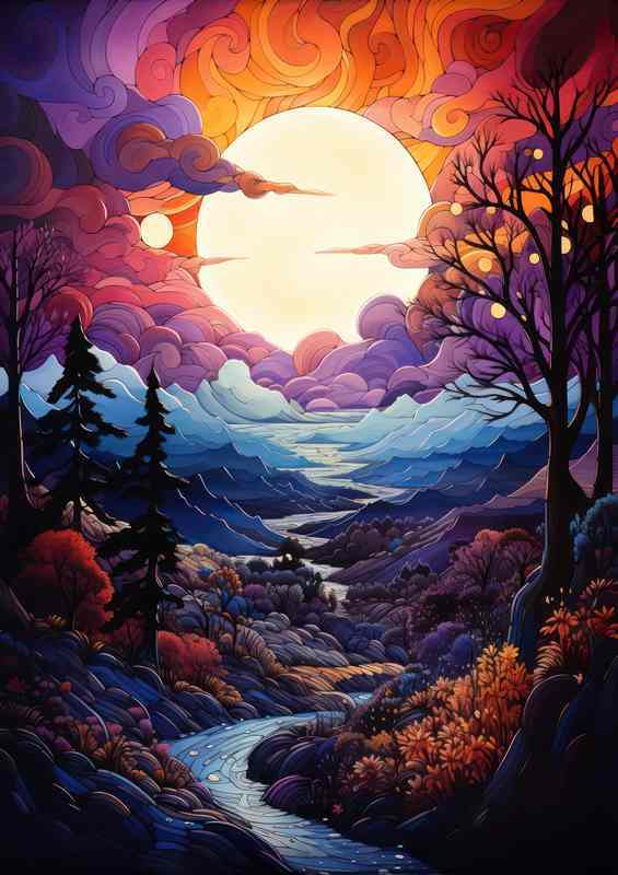 Golden Horizon Graces the Sunset Country Path | Metal Poster