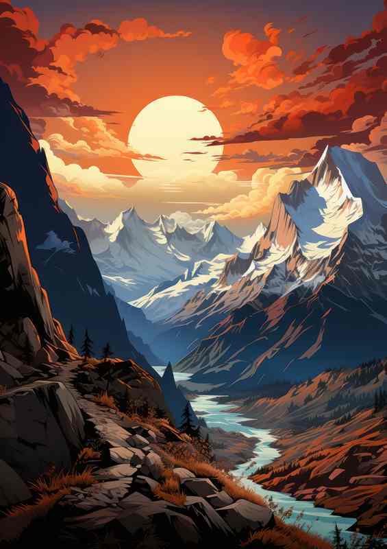Golden Majesty Sunset Graces the Mountain Peaks | Poster