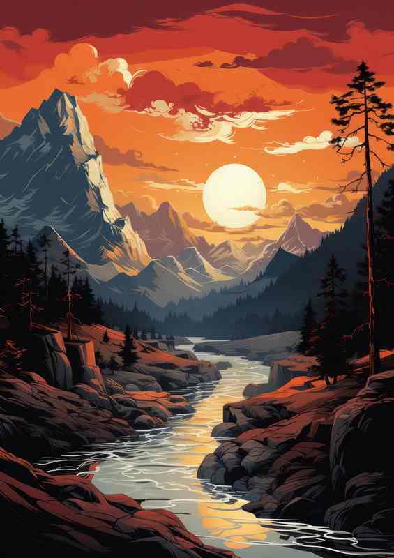 Illuminated Peaks Sunset Lights the Mountain Canvas | Poster