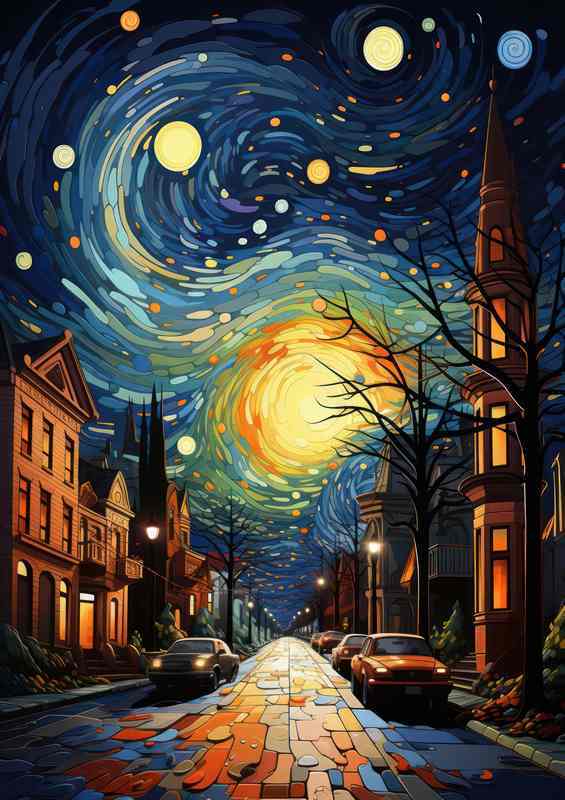 Luminous Harmony Stars Twinkle Above the Village | Metal Poster