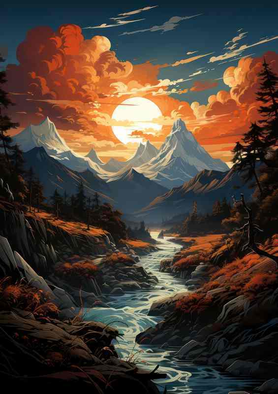 Mountainous Elegy Sunset Melody Across the Peaks | Canvas