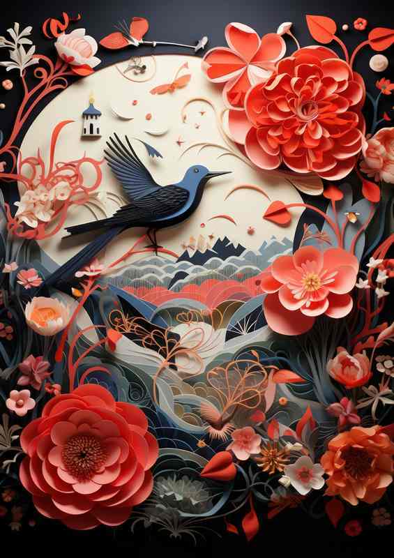 Quaint Quilling Village and Bird in Harmony | Di-Bond