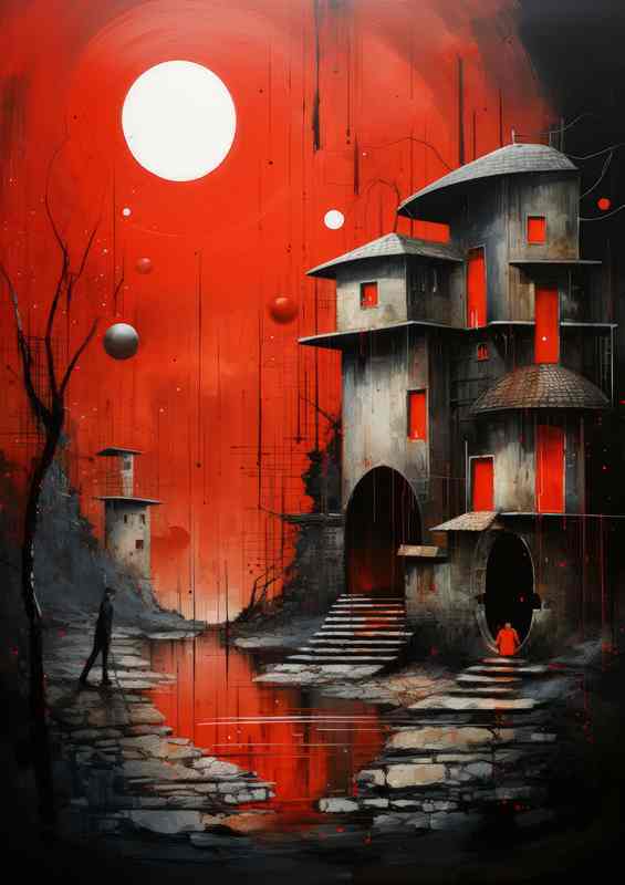 Red houses near sunset | Poster