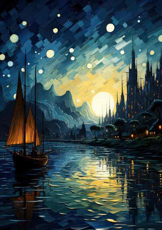 Serene Luminescence Moon Reflection in Night’s Calm | Poster
