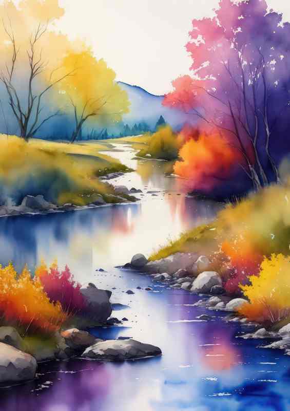 Serene Waterway Winding Through Verdant Landscape | Poster