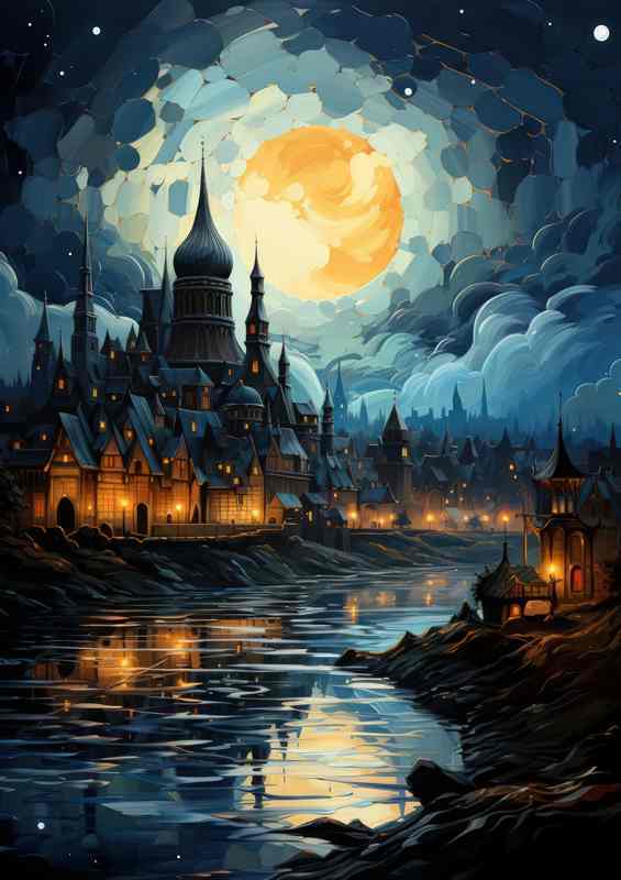 Silvery Whisper Moon Reflection on Tranquil Waters | Canvas