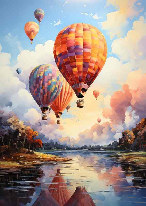 Skyward Dreams Vibrant Balloons Ascend into Blue | Poster