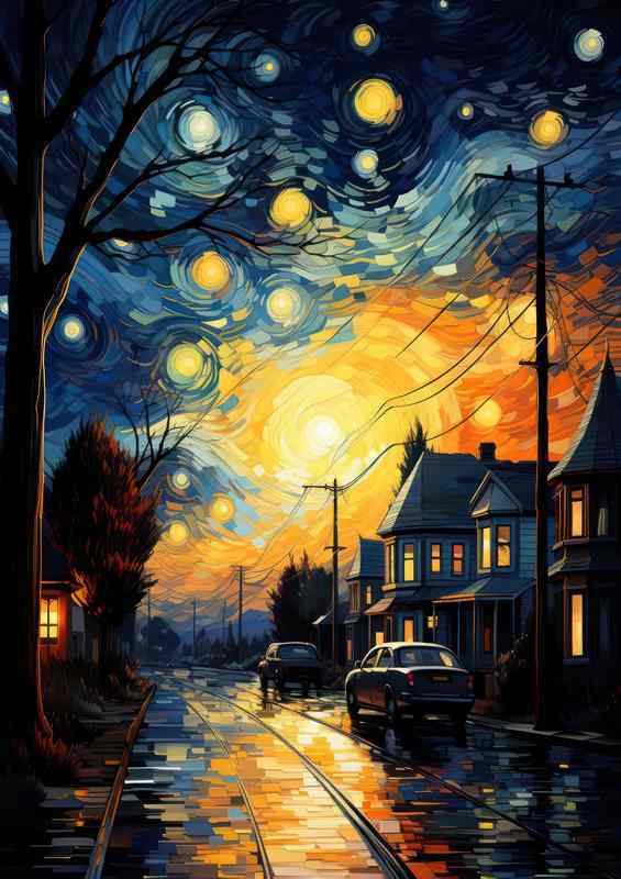Village Whispers Under the Spell of Starry Night | Poster