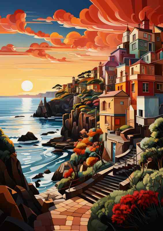 Whimsical Waters Pastel Village by the Sea | Canvas
