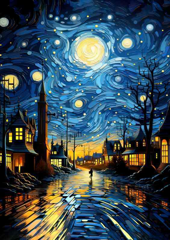 a street with stars in the sky | Canvas