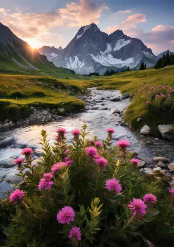 Flowers in Purple Mountain Morning Call | Di-Bond