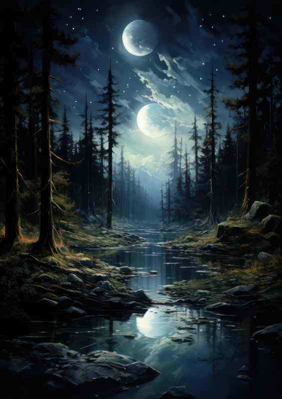 Flowing Creek With Milky Way Sky | Metal Poster