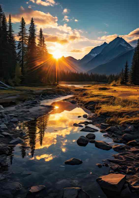 Peaceful Mountain Flowing Creek in Sun Rise | Di-Bond