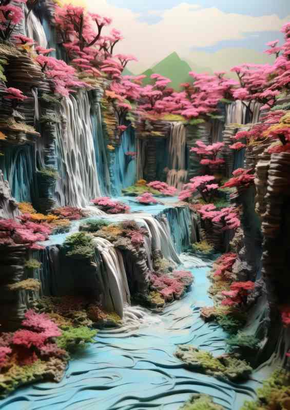 Prismatic Plunge Colorful Waterfall Delight | Metal Poster