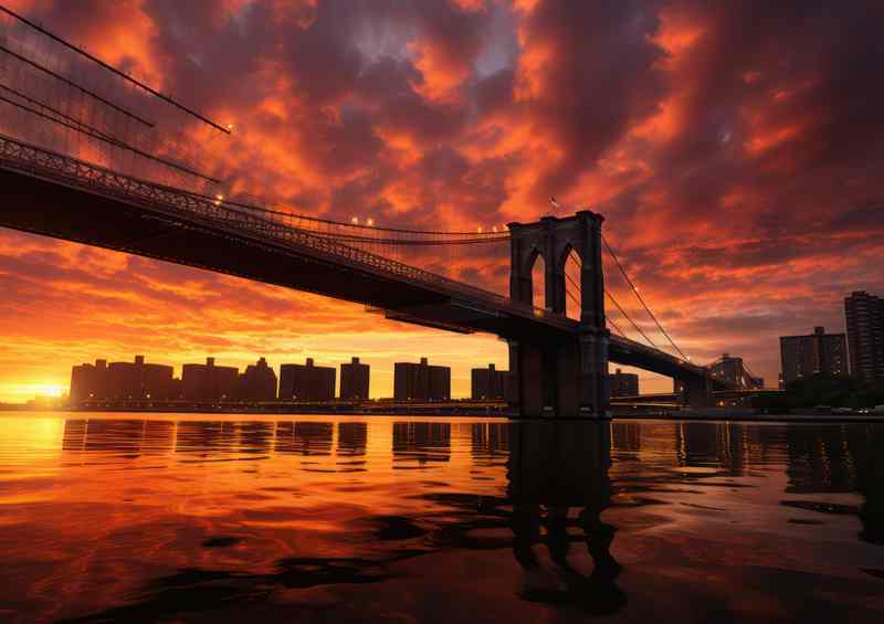 Brooklyne Bridge In Sunset | Metal Poster