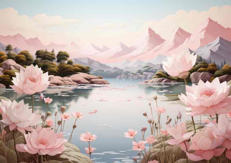 Flowers And Mountains Pink Eternity | Poster
