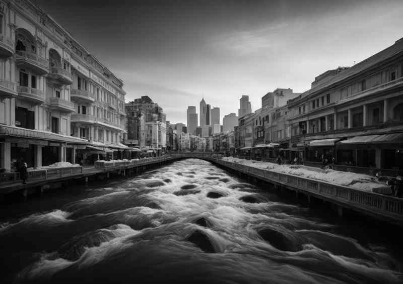 Monochrome City With Water way | Di-Bond