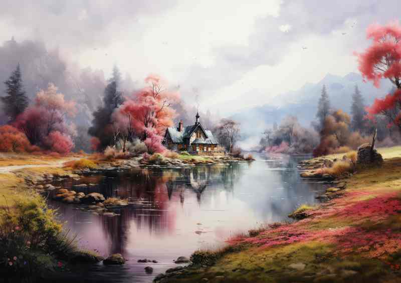Pink beauty of Cabin Near River | Canvas