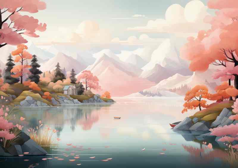 Pink lake Mountain Trees | Di-Bond