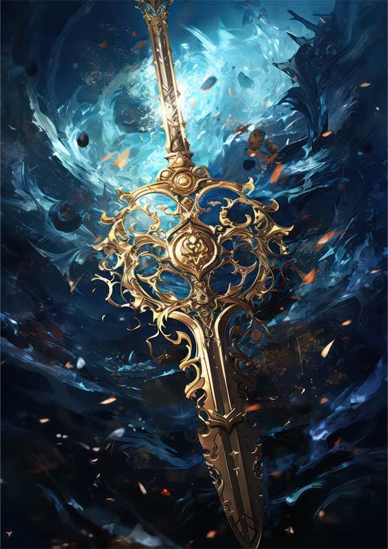 Fan art anime a gold sword in the water | Di-Bond