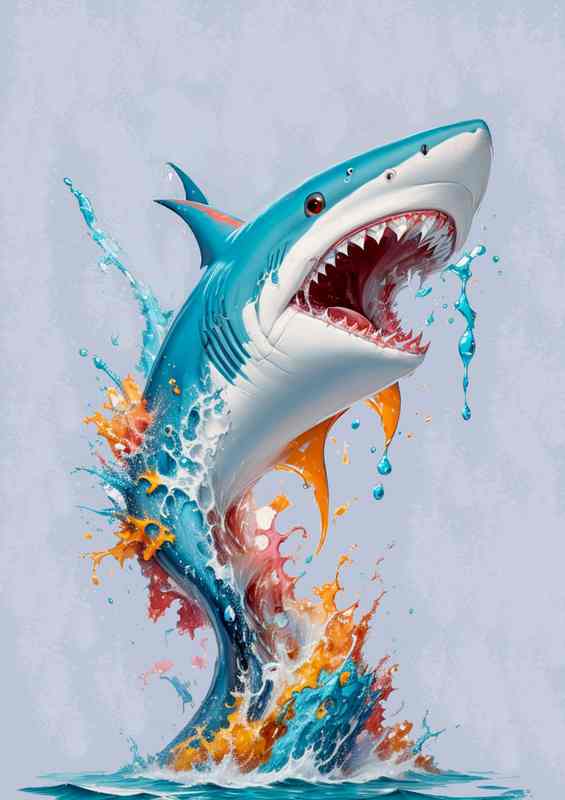 Chromatic Predator Shark jumping out of the sea | Canvas