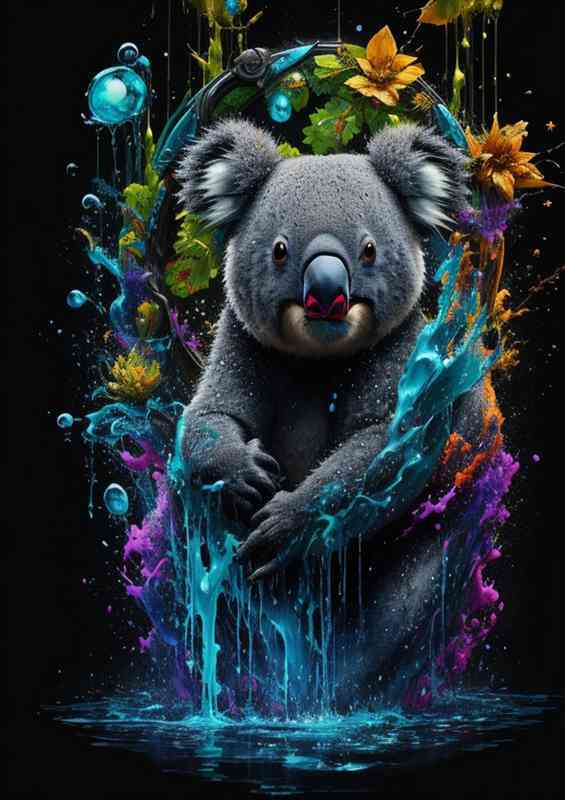 Colorful Koala Kaleidoscope Splash Art Masterpiece | Metal Poster