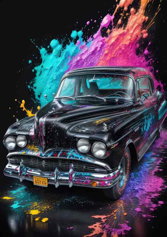 Elegant Engine Essence Vibrant Automotive Splash Art | Metal Poster