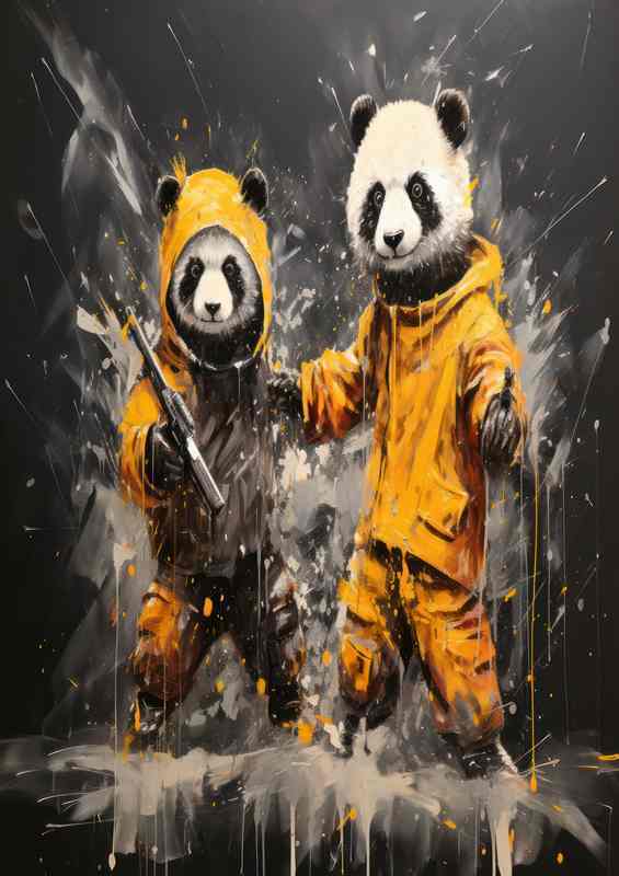 Fighting Pandas Tapestry Bold Splash Art Design | Poster