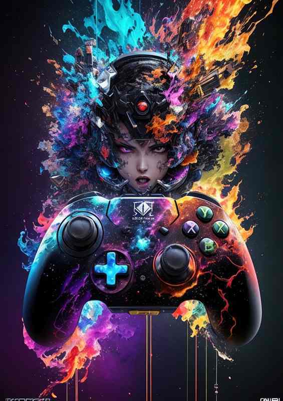 Gaming Elegance Vibrant Lady Splash Artwork | Metal Poster