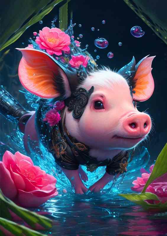 Radiant Pig Reflection Splash Art Spectacle | Canvas