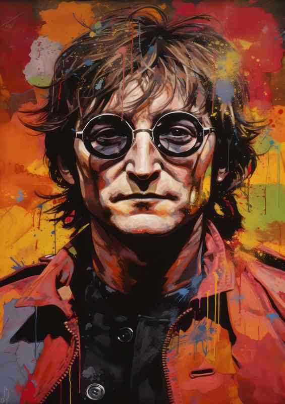 John Lennon with glasses in splash art style just cool | Poster