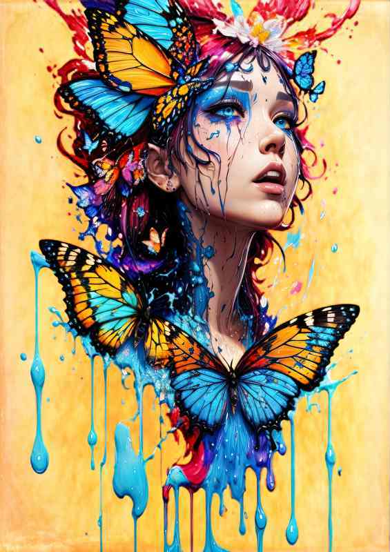 Vibrant Flight of Innocence Lady And The Butterflies | Di-Bond