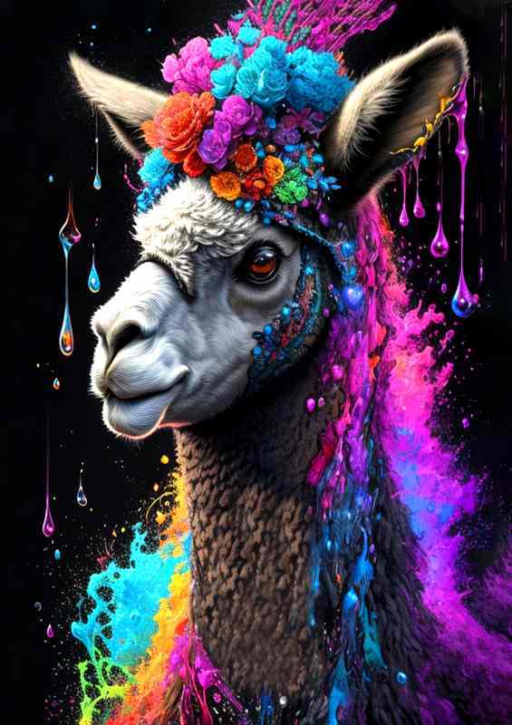 Vibrant LLama Splash Art A Symphony of Colors | Metal Poster