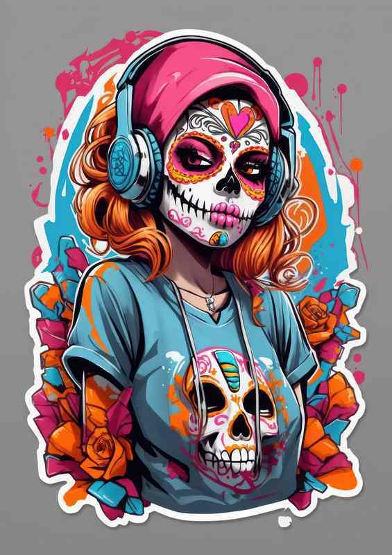 Vibrant Skull Sneaker Symphony Lady of the Dead Art | Canvas
