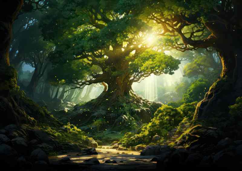 Tree in Full Bloom Sunlight Rays | Metal Poster