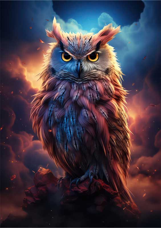Owl on a perch in the night sky | Poster