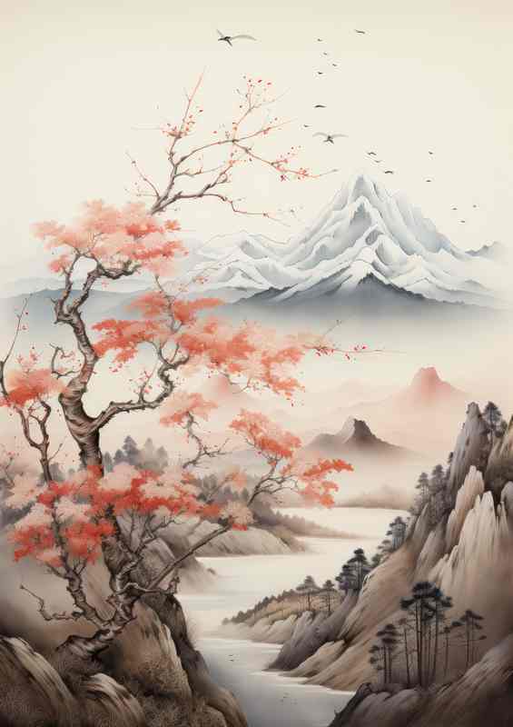 Harmony of Nature Blossoms and Mountains | Poster